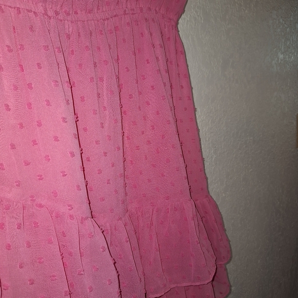 Eesome  Pink Swiss Dot Overlay Stretch Waist Ruffle Sleeve Dress Size Small - Picture 5 of 10